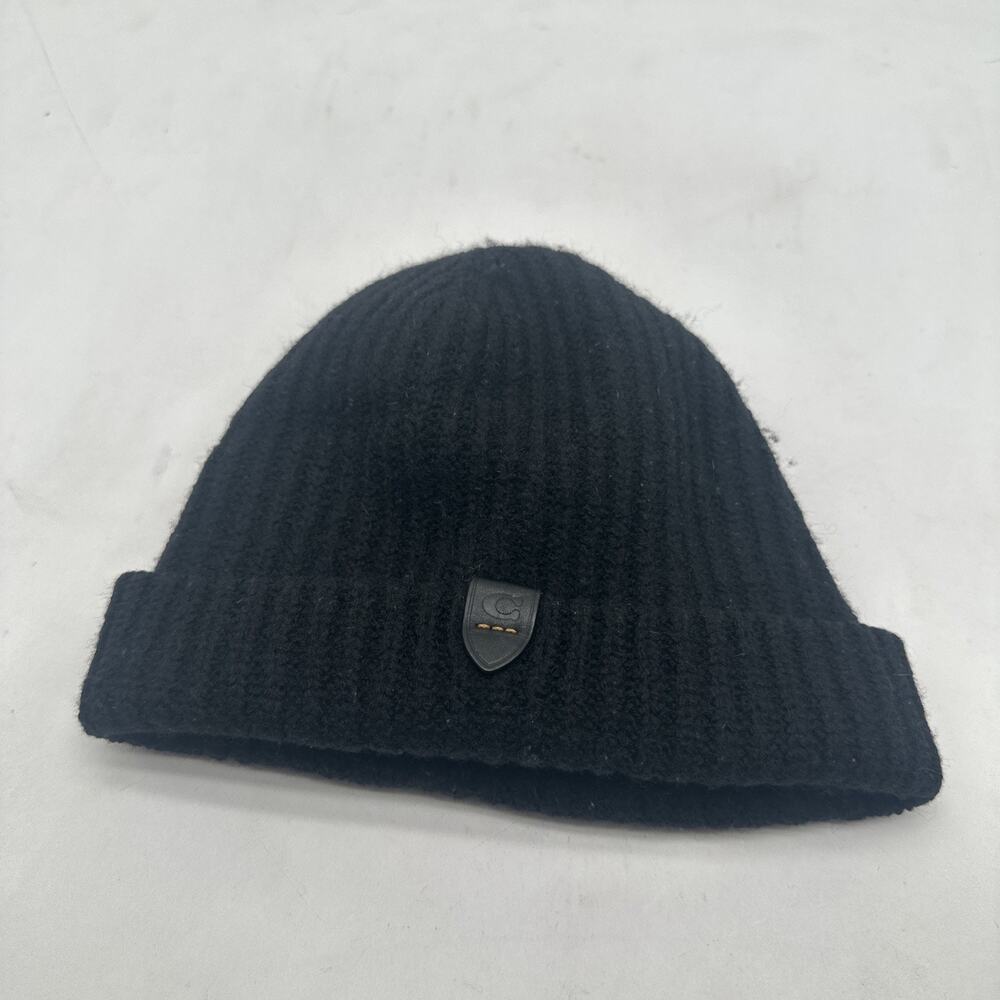 COACH Men's OS Black Rib Knit Merino Wool Reversible Beanie